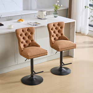 English Elm A&A Furniture Retro Pu Swivel Barstools, Adjustable Height 26-33" For Stylish Home Bars, Set Of 2 W1143P195204