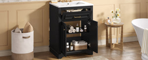 English Elm 24" Matte Single Sink Vanity Solid Poplar Frame Gold Hardware Soft Close Cabinet Black N710P389449B