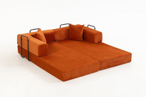 English Elm Full Foam Modular Sofa Bed Corduroy Upholstered Convertible Lounger for Studio Apartments Orange W3326P450802