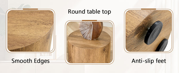 English Elm Simple Wood Grain Cylindrical Coffee Table – Lightweight, Stylish, No Assembly, Perfect For Compact Spaces W1151P361910-GIGA