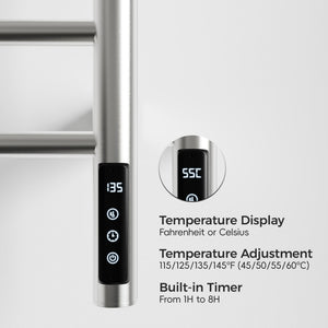 English Elm Brushed Heated Towel Rack 9-Bar Wall-Mount, 150W Carbon Fiber Warmer with Timer, IPX4 Waterproof, 110V T3177P305031