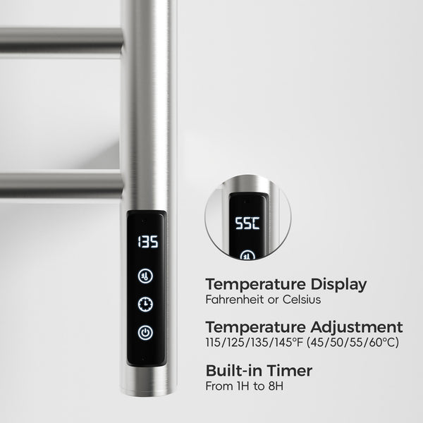 English Elm Brushed Heated Towel Rack 9-Bar Wall-Mount, 150W Carbon Fiber Warmer with Timer, IPX4 Waterproof, 110V T3177P305031