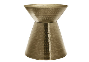 English Elm Accent Drum End Table with Hammered Metal Finish — 22" Handcrafted Cone Shape for Chic Living Spaces Gold 23 L x 23 W x 19 H B2710P219458