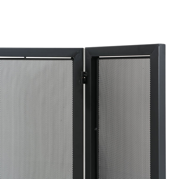 English Elm Quiana Three Panel Wrought Iron Hearth Screen Matte Black Mesh for Modern Loft Decor N775P386892B