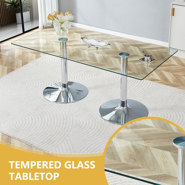 English Elm Table and Chair Set Extendable Mdf Round Oval Dining with 6 Gray Pu Seats Dark Gray,Silver,Transparent W1151S04550
