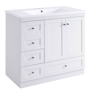 English Elm 36 Inch Shaker Bathroom Vanity with Resin Sink Four Soft Close Drawers Mdf Cabinet White N729P000028K