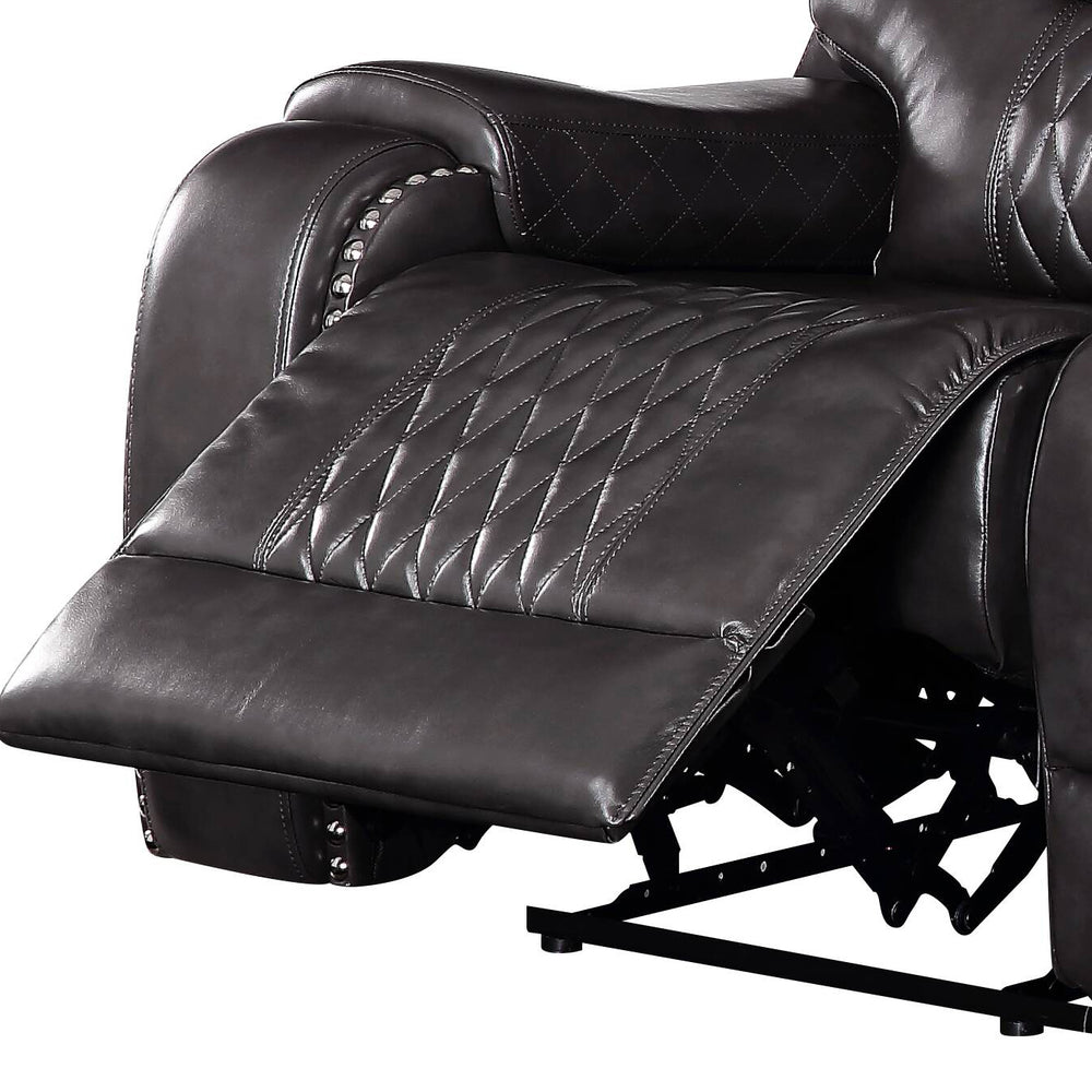 English Elm Braylon Magnetite PU Leather Manual Recliner Sofa with Diamond-Tufted Detail, Nailhead Trim, Cupholder and Storage Brown 91 L x 32 W x 29 H B2726P250935