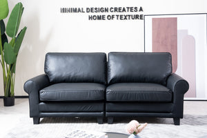English Elm 75.6" Pets friendly Leather Rolled Arm Loveseat - Cat‑Scratch Resistant PU, Plush Cushions, Compact Black Sofa for Apartments W542P188787