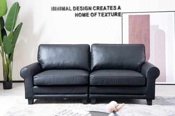 English Elm 75.6" Pets friendly Leather Rolled Arm Loveseat - Cat‑Scratch Resistant PU, Plush Cushions, Compact Black Sofa for Apartments W542P188787