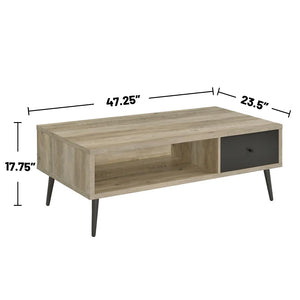 English Elm 1-drawer Retro Rectangular Coffee Table in Distressed Pine Engineered Wood with Deep Gray Drawer & Open Shelf B016P370575