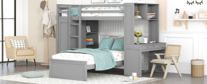English Elm Twin Loft Bed System with Wardrobe Desk and Shelving for Kids Shared Bedroom Gray LT000820AAE-1