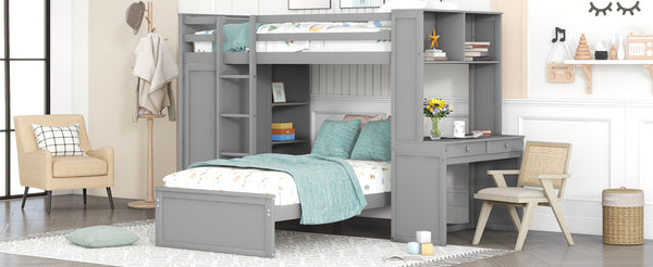 English Elm Twin Loft Bed System with Wardrobe Desk and Shelving for Kids Shared Bedroom Gray LT000820AAE-1