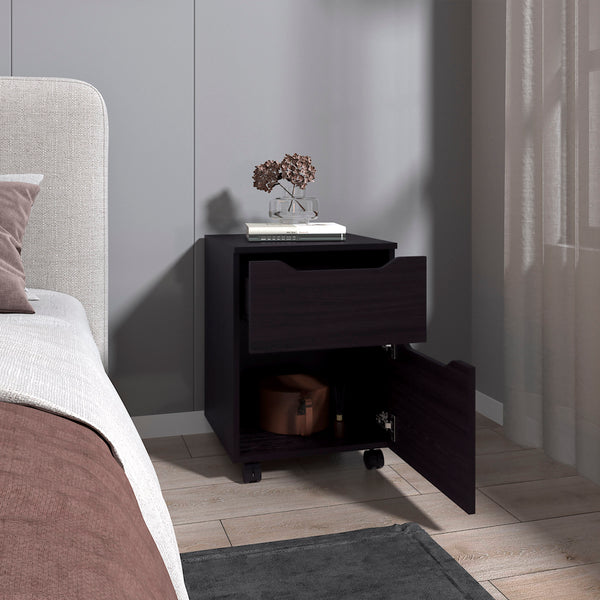 English Elm Nightstand, Engineered Wood 1 Drawer Compact Black Nightstand with Sturdy Legs, Modern Design 22.6" B097P350290