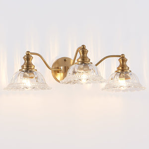 English Elm 24 Vintage 3-Light Bathroom Wall Sconce with Iron and Glass Shades - Elegant Vanity Fixture for Mirror Gold W1340P284603