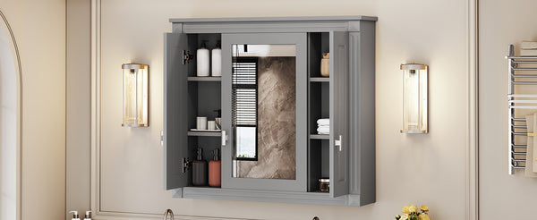 English Elm Bathroom Wall Cabinet Mirrored Mdf Three Door Over Toilet Gray Storage Unit N710P252503E