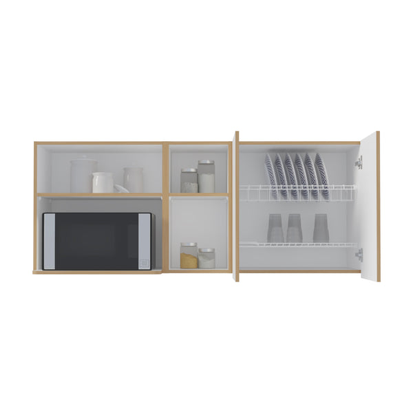 English Elm Corinto 59" Wide Two-Door Wall Cabinet with 4 Shelves & Drying Rack — Durable Multiroom Storage Oak White B070P286437