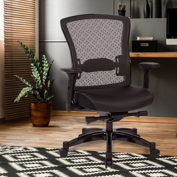 OSP Home Furnishings Executive Memory Foam Office Chair with Mesh Back Lumbar Support and Synchro Tilt Control 317-ME3R2C7KF7