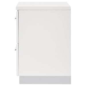 English Elm Dulcey White High Gloss Two-Drawer Nightstand with Metal Bracket Feet, Minimalist Storage & Style B062P378383