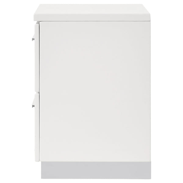 English Elm Dulcey White High Gloss Two-Drawer Nightstand with Metal Bracket Feet, Minimalist Storage & Style B062P378383