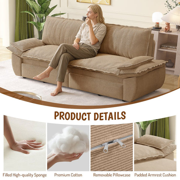 English Elm 73.2" Queen Sleeper Sofa Convertible Corduroy Loveseat for Guest Room or Living Space Camel W1885S00335