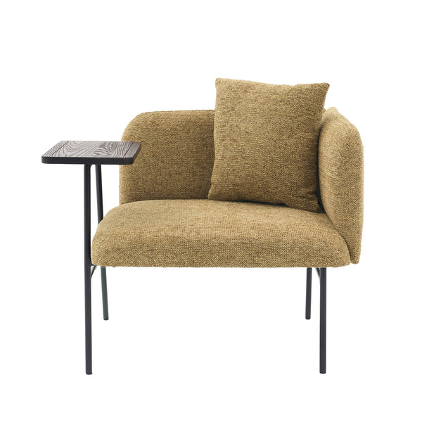 English Elm Leisure Linen Accent Chair with Built-in Side Table Pockets and Lumbar Pillow Modern Yellow W395P453313