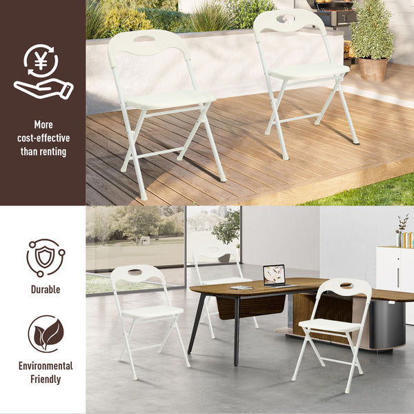 English Elm 4-pack Powder-coated Steel Folding Chairs Faux Leather Seat Stackable Indoor Outdoor W2071P368564