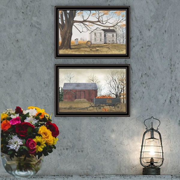 English Elm Trendy Decor 4u Billy Jacobs Autumn Barn Scene Black Framed 2 Piece Farmhouse Art B067P254112