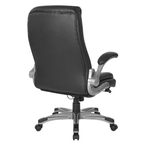 OSP Home Furnishings Executive Tufted Bonded Leather Office Chair with Lumbar Support and Flip up Arms Black ECH75137-EC3