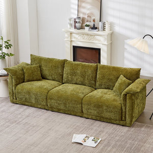 English Elm 98.5" 3-seater sofa with upholstered armrests and plush cushions, modern linen sofa with high weight capacity Green W1193S00142