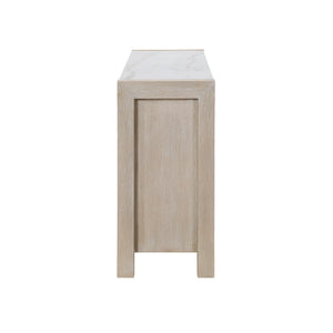 English Elm VANILLA Solid Wood Storage Buffet with Marble Top, Natural Farmhouse Finish, Cabinets & Drawer Space B201P405682