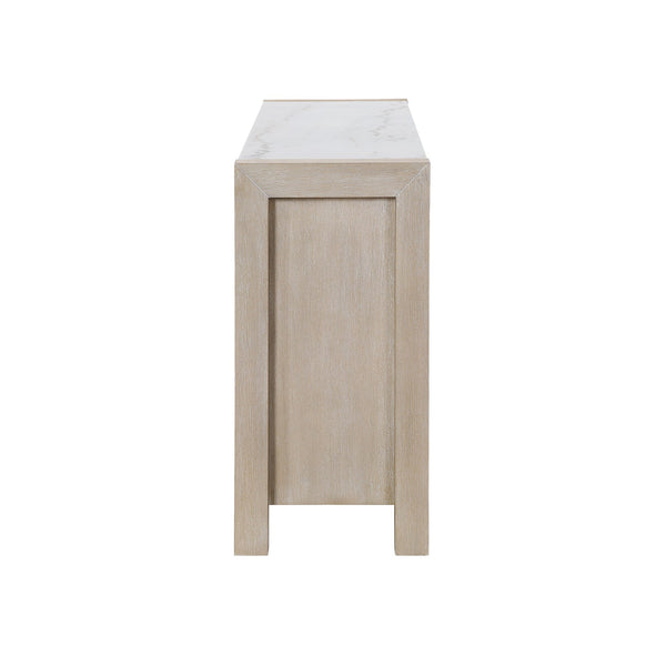 English Elm VANILLA Solid Wood Storage Buffet with Marble Top, Natural Farmhouse Finish, Cabinets & Drawer Space B201P405682