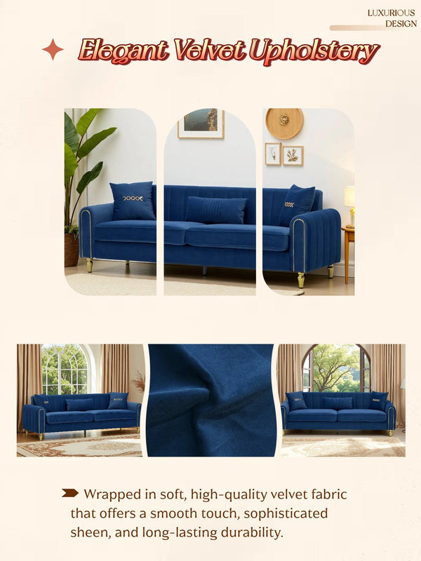 English Elm FX-P11-RB Modern 87.4" Upholstered 3-Seater Sofa with Plush Fabric, Pocket Coil Comfort & Pillows W576P360572