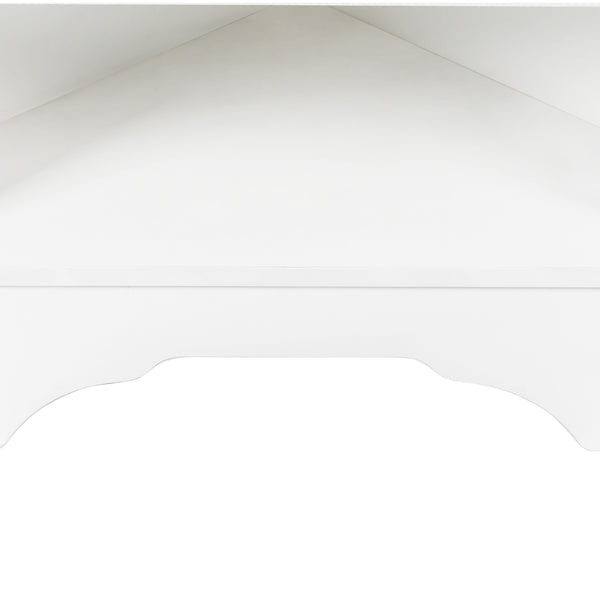 English Elm Minimalist White Corner Hall Tree with Bench Shoe Storage and Four Entryway Hooks N721P401788K