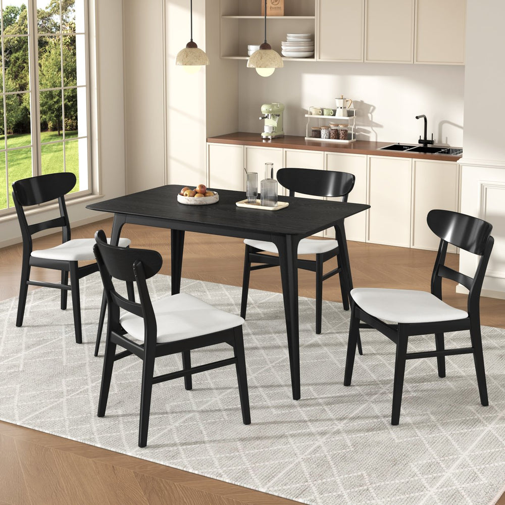 English Elm [video] Mid-century Modern Rubberwood 5-piece Dining Set with Padded Chairs Beige Seats N759S011001K