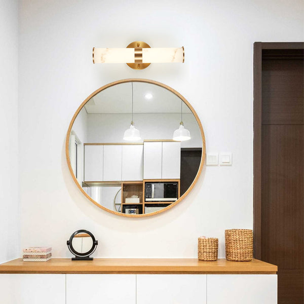 English Elm Golden Resin Wall Sconce Set of 2 - Marble-Effect Gold Accent Vertical Indoor Lights for Hallway W2312P374969