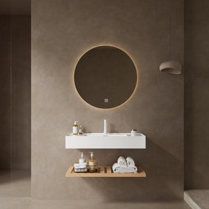 English Elm LEDE 36" Floating Bathroom Vanity with Acrylic Vessel Sink, Overflow Hole, Striped Wood Shelves, Easy Install W2615P210345
