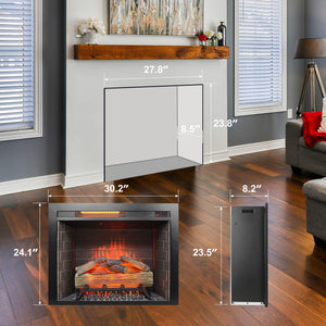 English Elm 28 Inch Recessed Electric Fireplace Insert with 3d Flames Infrared Heat and Sound W1769P191328