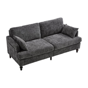 English Elm Modern chenille 2-seater sofa with LED lighting, USB charging, storage pocket, sturdy wood legs Gray W395P318544