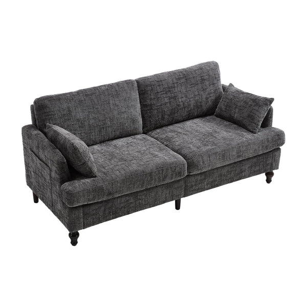 English Elm Modern chenille 2-seater sofa with LED lighting, USB charging, storage pocket, sturdy wood legs Gray W395P318544