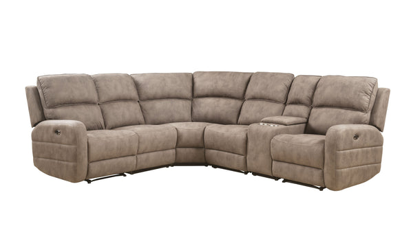 English Elm Olwen Mocha Nubuck Power Sectional Sofa with USB Ports, Reversible Console, Cup Holders, Storage B2726S00120
