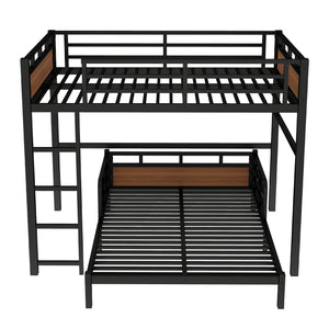 English Elm Full Xl Metal Bunk Bed In Walnut - Versatile Separable Loft Bed With Safety Fence & Strong Frame W1580S00229