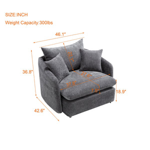 English Elm 360° 360 Swivel Oversized Chenille Armchair with Pocket Spring Seat and Three Throw Pillows Grey W1361S00053