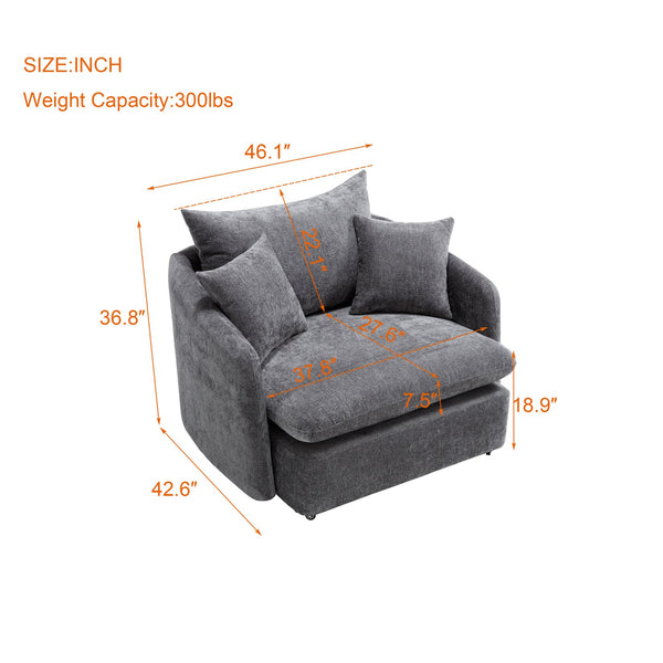 English Elm 360° 360 Swivel Oversized Chenille Armchair with Pocket Spring Seat and Three Throw Pillows Grey W1361S00053