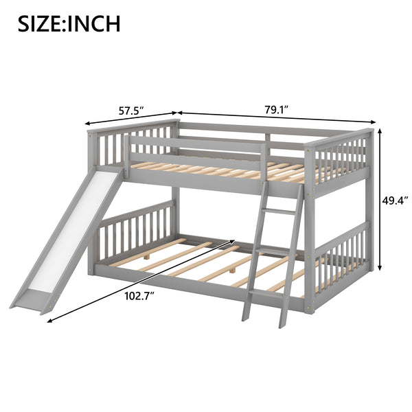 English Elm Full Bunk Bed With Reversible Slide & Ladder In Modern Gray - Space-Saving Design For Fun Spaces GX000708AAE-1