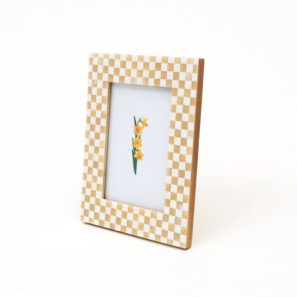 English Elm Decorative Checkerboard Bone Resin Tabletop Photo Frame, 5"X7" - Handcrafted Chic Elegance! B346P336869