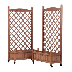 English Elm Raised Wood Planter Boxes with Integrated Trellis for Climbing Vines Set of Two D720094446