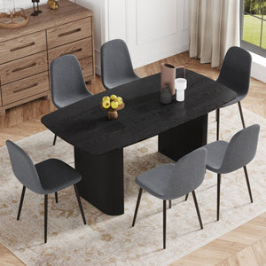 English Elm Table Set: Stylish 67" Black Wood Grain Mdf Dining Table With 6 Dark Gray Linen Chairs For Comfort W1151S04155-GIGA