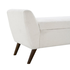 English Elm 60'' Upholstered Storage Bench Teddy Fabric Walnut Legs Mid-century Bedroom Seat Cream W2671P388093