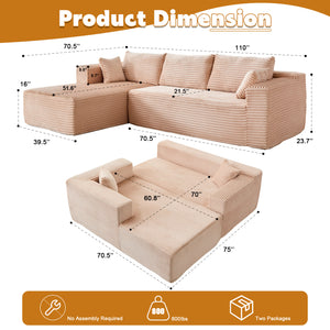 English Elm Compression Modular L-Shaped Sectional Couch With Cozy Chaise – Stylish Beige Corduroy Sofa For All Spaces W3723S00002