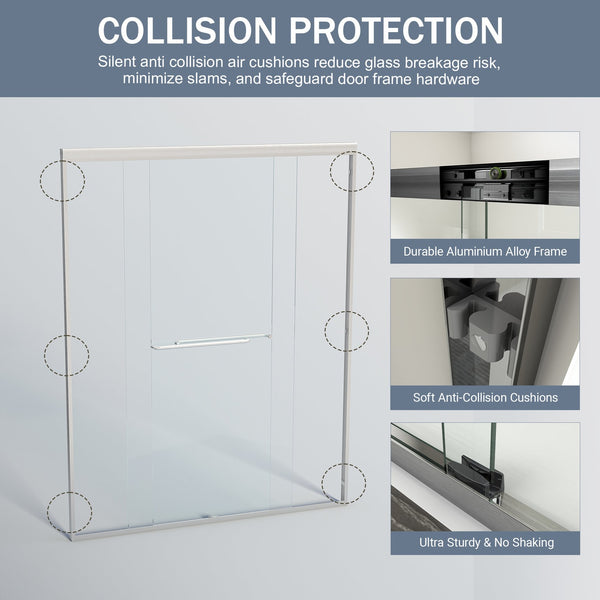 English Elm 56-60 in Semi-frameless Bypass Shower Door Matte Black Tempered Glass Walk-in Brushed Nickel W1573P239436
